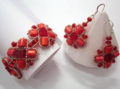 Set of earrings and bangle - Corals and rubies