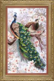 BT-519 Embellished stitch kit Crystal Art "Two peacocks in blooming magnolia"