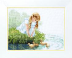 BT-091 Counted cross stitch kit Crystal Art "Girl with ducklings"