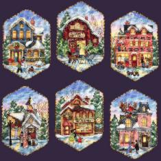 08785 COunted cross stitch kit DIMENSIONS "Christmas Village Ornaments"