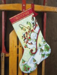 70-08853 Counted cross stitch kit DIMENSIONS "Sledding Snowmen. Stocking"