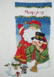 08714 Counted cross stitch kit DIMENSIONS "Santa Claus and Snowman. Stocking"