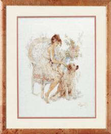 PN-0007951 Counted cross stitch kit LanArte "Girl in Chair with Dog"