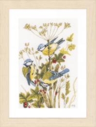 PN-0156945 Counted cross stitch kit LanArte "Blue Tits with Red Berries"