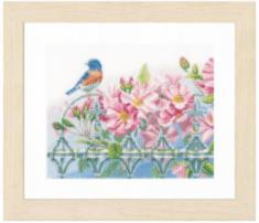 PN-0156946 Counted cross stitch kit LanArte "Wren and Pink Flowers"