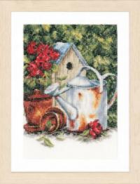 PN-0167124 Counted cross stitch kit LanArte "Watering Can & Birdhouse"