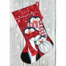 71-09158 Gobelin stitching kit DIMENSIONS "Holiday Penguins. Stocking"