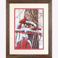 70-08837 Counted cross stitch kit DIMENSIONS "Cardinals on Sled"