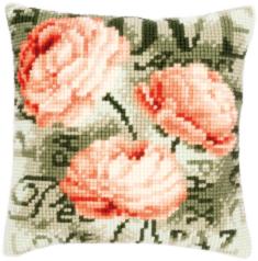 PN-0144838 Vervaco Cross Stitch Cushion "Peonies" 