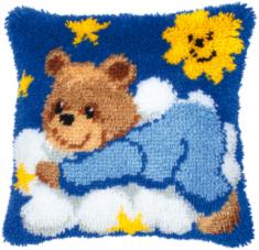 PN-0014186 Cross stitch kit (pillow) Vervaco Bear in blue, 40x40, carpet technique.