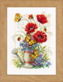PN-0021583 Cross stitch kit Vervaco Watering Can with Flowers, 19x25, 14 aida, counted cross.