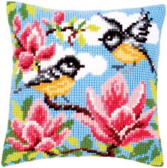 PN-0145589 Vervaco Cross Stitch Cushion "Tits and Magnolia"