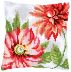 PN-0170570 Vervaco Cross Stitch Cushion "Pink flowers"