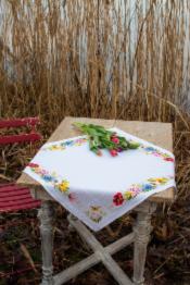PN-0183789 Cross stitch kit (napkin) Vervaco Colorful flowers 80x80, Colorful flowers