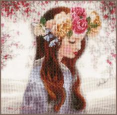 PN-0184498 Cross stitch kit LanArte, 32x32, linen 30, The Day when Flower Girl in a wreath.