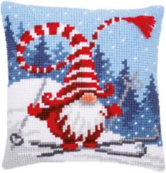 PN-0172809 Vervaco Cross Stitch Cushion "Christmas gnome skiing"