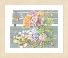 PN-0147504 Counted cross stitch kit LanArte "Flowers on bench"