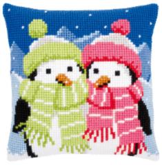 PN-0147690 Vervaco Cross Stitch Cushion "Penguins with scarf"