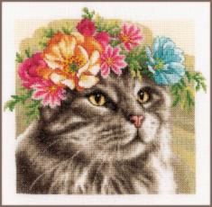 PN-0189339 Counted cross stitch kit LanArte "Flower crown Maine coon"