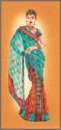 PN-0145757 Counted crossstitch kit LanArte "Indian lady in blue sar"