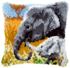 PN-0147955 Vervaco Latch Hook Cushion "Elephant Baby & His Mother"