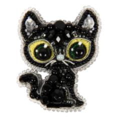 BP-330 Beadwork kit for creating broоch Crystal Art "Black cat"