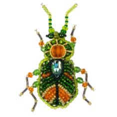 BP-329 Beadwork kit for creating broоch Crystal Art "Green beetle"