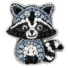 BP-347 Beadwork kit for creating broоch Crystal Art "Raccoon"