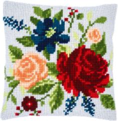 PN-0195013 Vervaco Cross Stitch Cushion "Peonies"