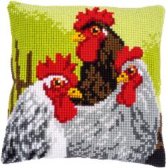 PN-0149808 Vervaco Cross Stitch Cushion "Rooster and chickens"