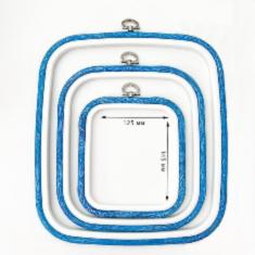 230-11 Пяльцы-рамка Nurge квадрат каучуковые с подвесом, высота обода 10мм, 125*145мм (голубые)