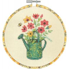 72-76319 DIMENSIONS cross stitch kit Watering Can Lake with flowers with hoops