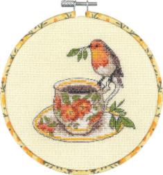 72-76324 Cross Stitch Kit Birdie Teacup DIMENSIONS Birdie Teacup with hoops