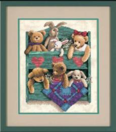 13684 Cross stitch kit Animal Shelf Shelf with toys, 33*28cm, DIMENSIONS