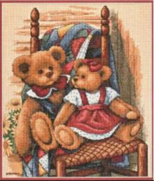 35103 Cross stitch kit Teddies on Quilt Teddy bears on a chair, 30*36cm, DIMENSIONS