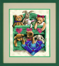 13684 Cross stitch kit Animal Shelf Shelf with toys, 33*28cm, DIMENSIONS