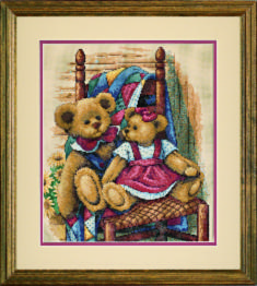 35103 Cross stitch kit Teddies on Quilt Teddy bears on a chair, 30*36cm, DIMENSIONS