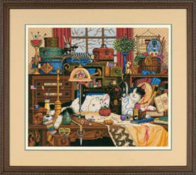 03884 Набор для вышивания крестом DIMENSIONS Maggie the Messmaker "Кошка Мегги-рукодельница". Catalog. Kits