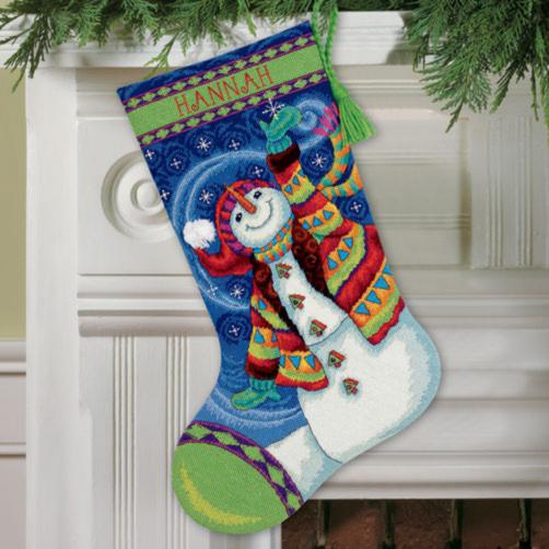 Sledding Snowmen Cross Stitch Christmas Stocking Kit