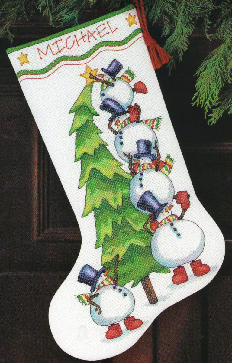 08820 Набор для вышивания крестом DIMENSIONS Trimming the Tree. Stocking "Снеговик и елка. Чулок". Catalog. Kits