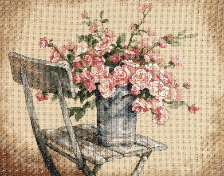 35187 Набор для вышивания крестом DIMENSIONS Roses on White Chair "Розы на белом стуле". Catalog. Kits