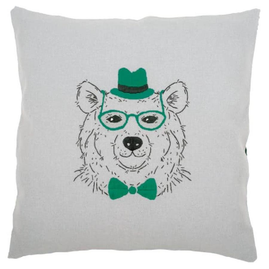 PN-0156059 Набор для вышивания гладью (подушка) Vervaco Bear in Green Glasses "Медведь в зеленых очках". Catalog. Kits