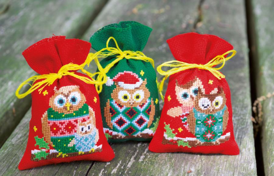 PN-0155943 Набор для вышивания крестом (мешочки для саше) Vervaco Christmas Owls "Рождественские совы". Catalog. Kits