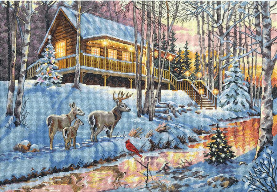70-08976 Набор для вышивания крестом DIMENSIONS Winter cabin "Зима". Catalog. Kits