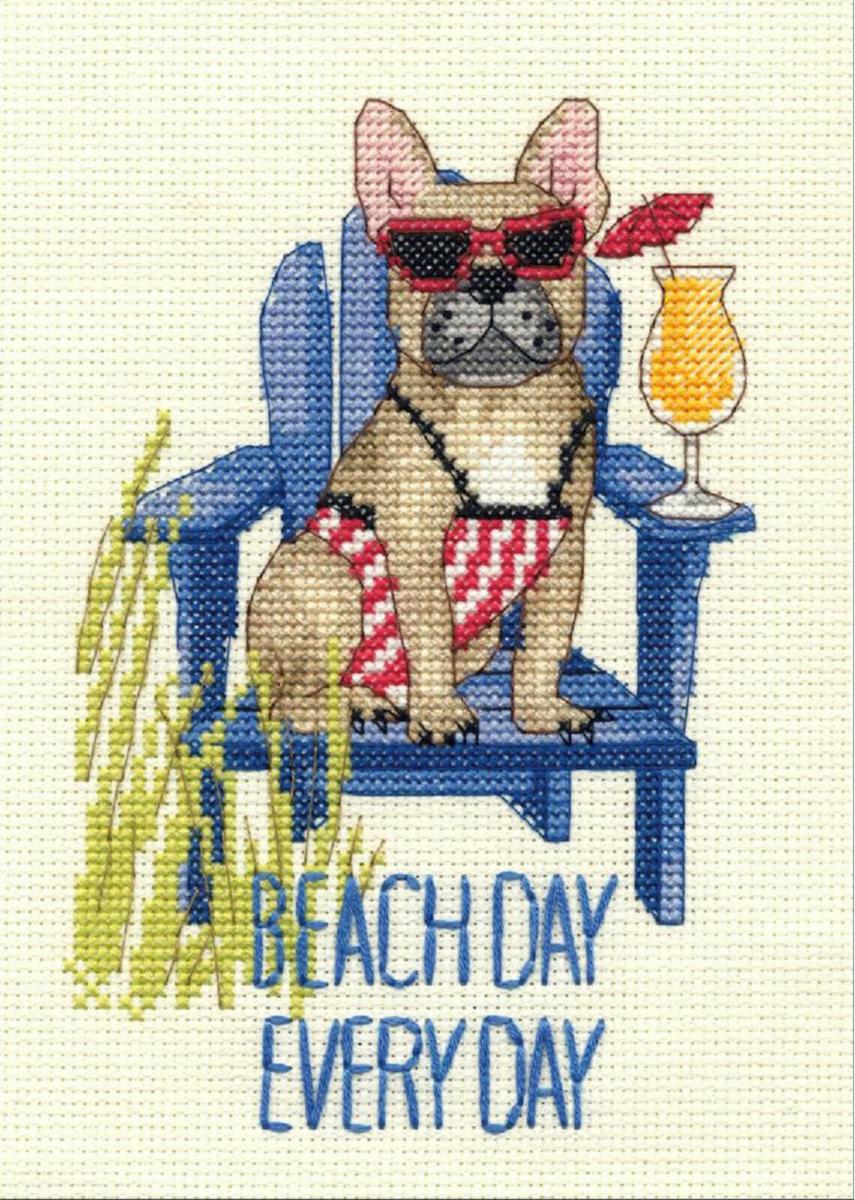 70-65195 Набор для вышивания крестом DIMENSIONS Beach day dog "Пляжная собака". Catalog. Kits