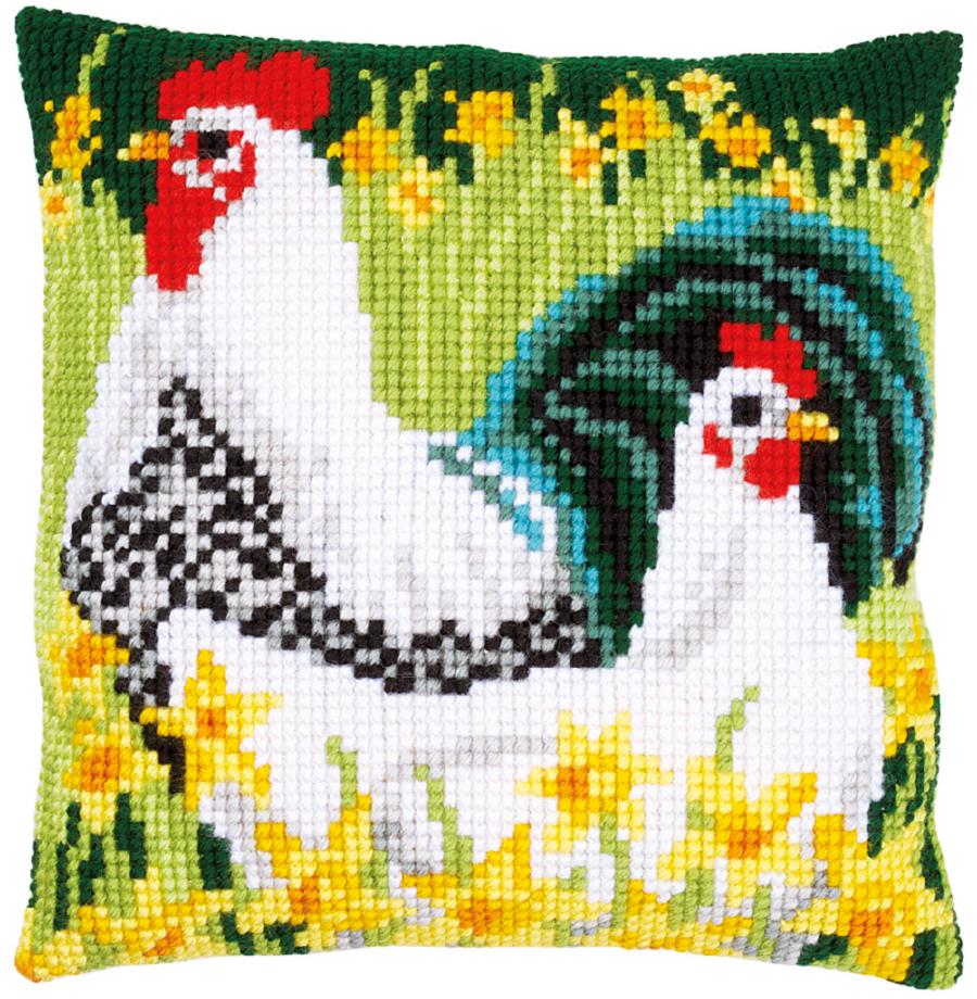 PN-0158006 Набор для вышивания крестом (подушка) Vervaco Chickens "Куры". Catalog. Kits