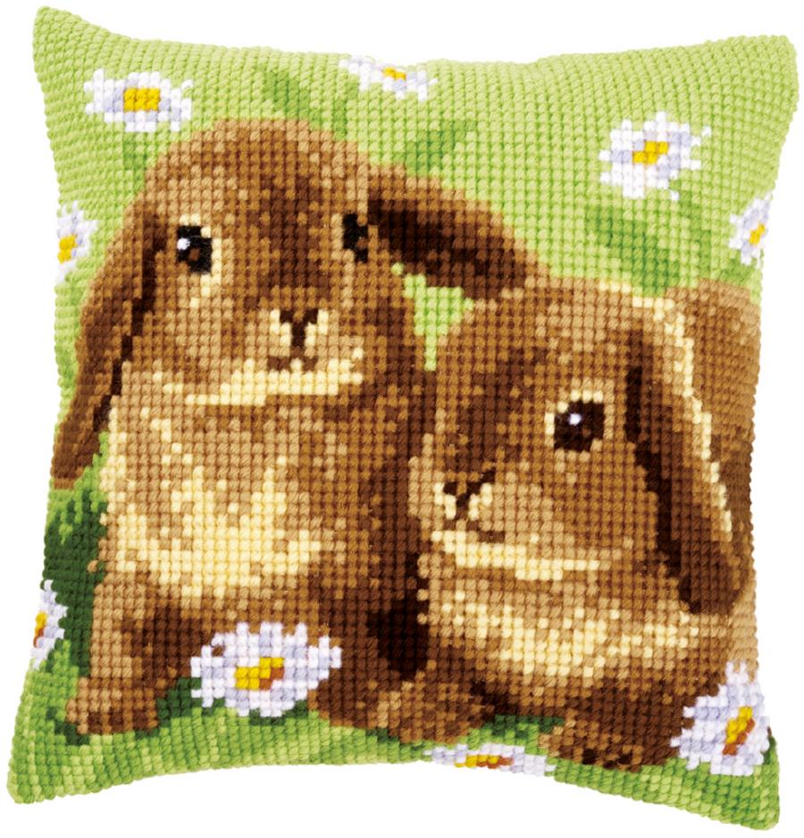 PN-0162709 Набор для вышивания крестом (подушка) Vervaco Two rabbits  "Два кролика". Catalog. Kits