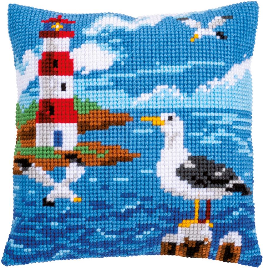 PN-0158364 Набор для вышивания крестом (подушка) Vervaco Lighthouse and seagulls "Маяк и чайки". Catalog. Kits