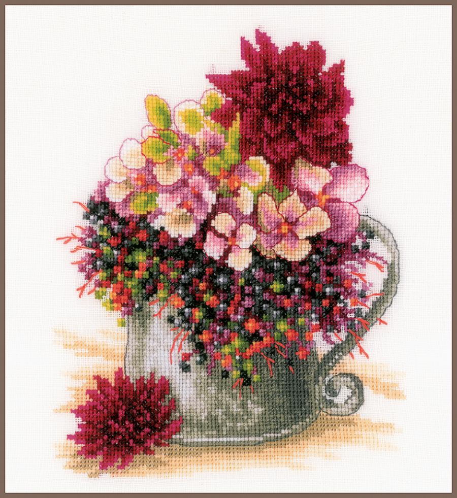 PN-0185110 Набор для вышивки крестом Lanarte, 19х24, лен 30, Pink blush bouquet. Catalog. Kits