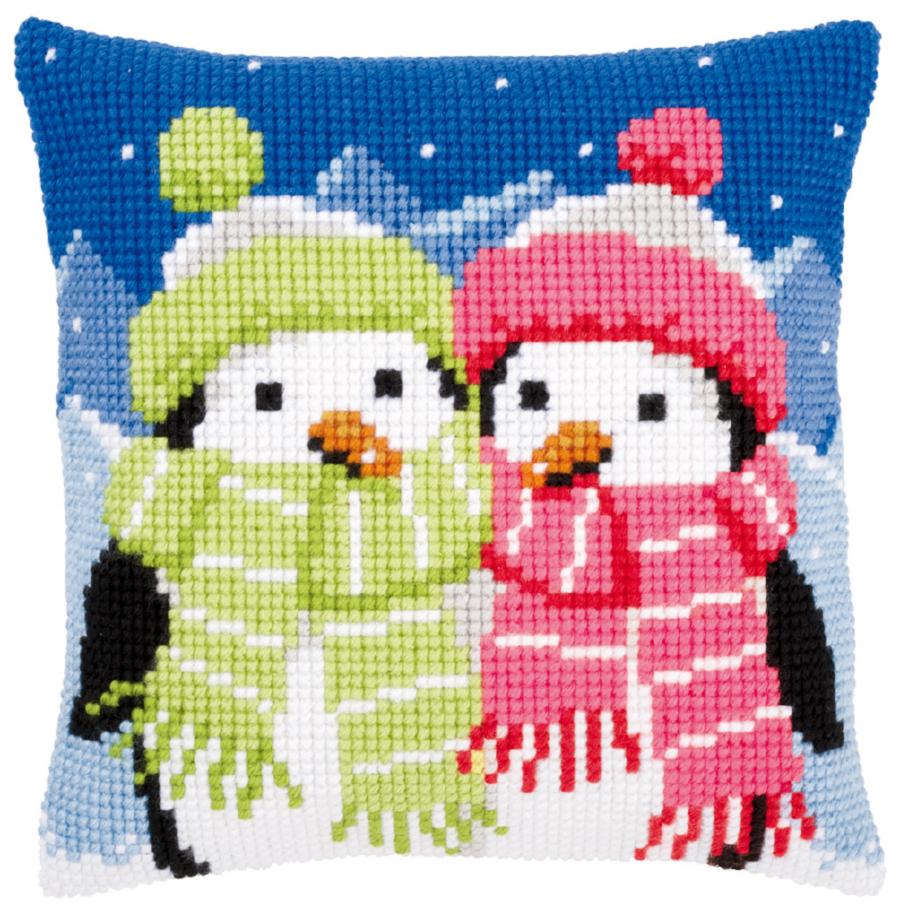 PN-0147690 Набор для вышивания крестом (подушка) Vervaco Penguins with scarf "Пингвины в шарфах". Catalog. Kits